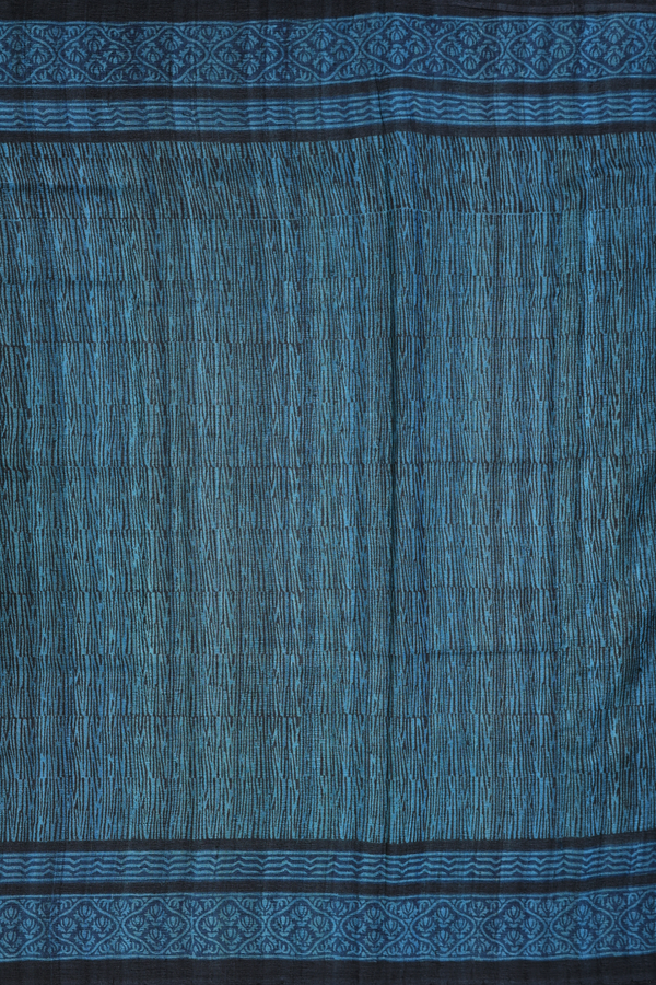 Tussar Silk Saree In Black And Blue With Allover Design