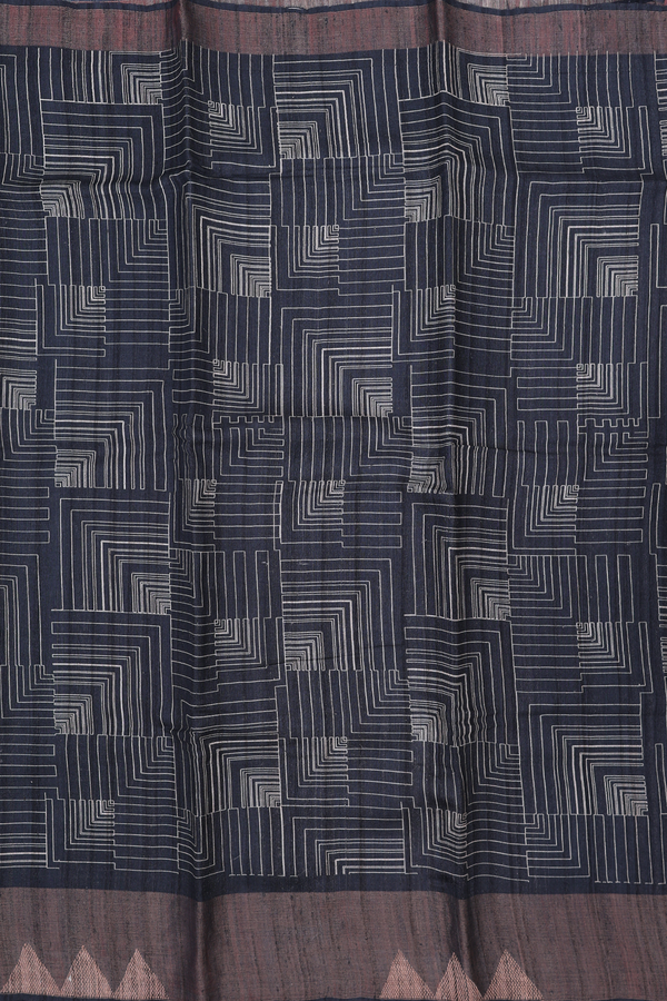 Tussar Silk Saree In Charcoal Grey With Allover Design