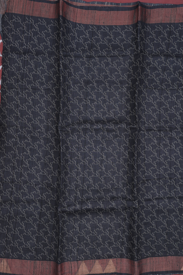 Tussar Silk Saree In Black With Allover Design