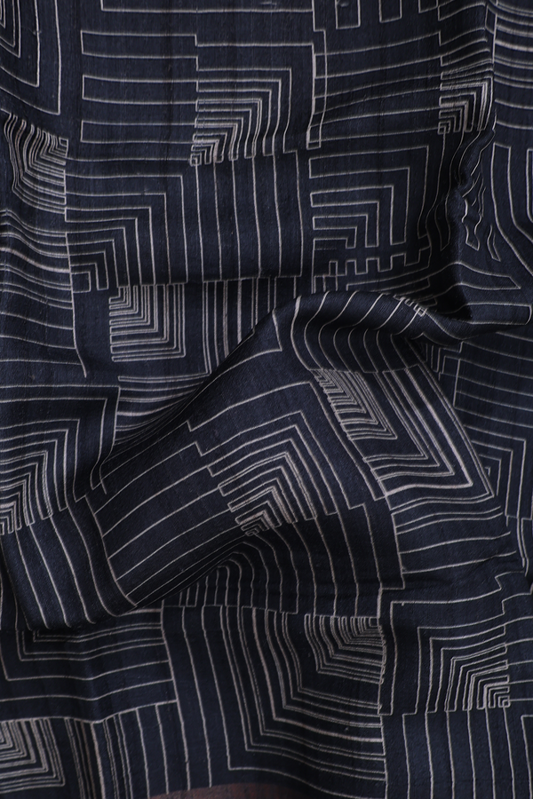 Tussar Silk Saree In Charcoal Grey With Allover Design