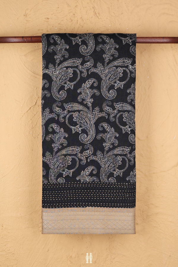 Tussar Silk Saree In Black With Floral Design