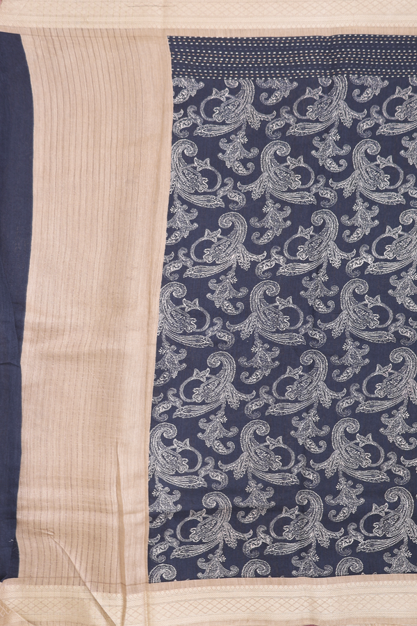 Tussar Silk Saree In Black With Floral Design