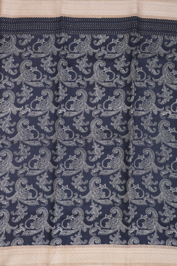 Tussar Silk Saree In Black With Floral Design