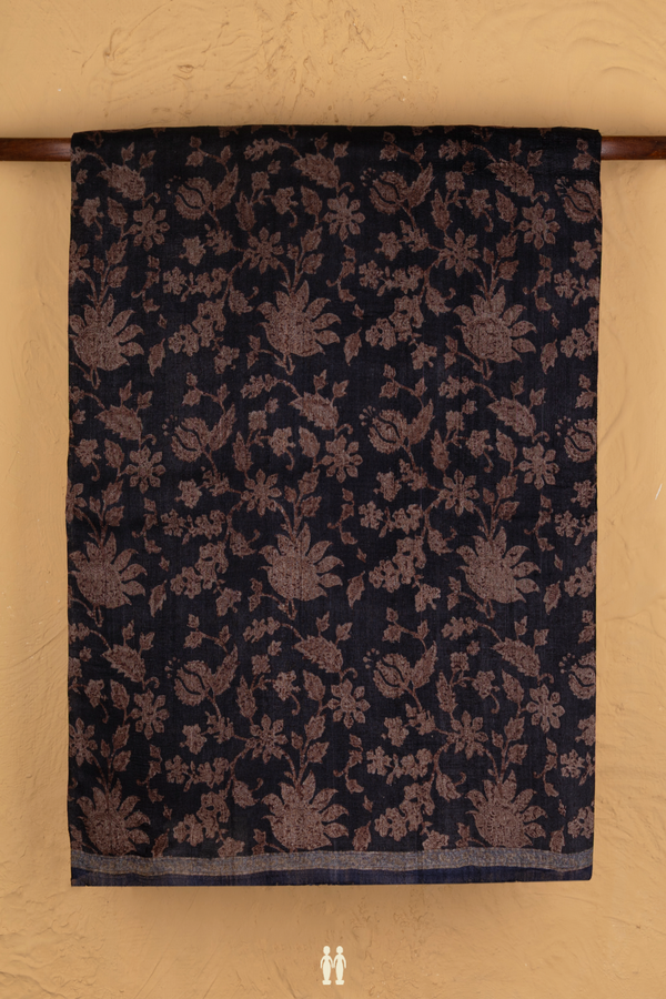 Tussar Silk Saree In Black With Floral Printed Design