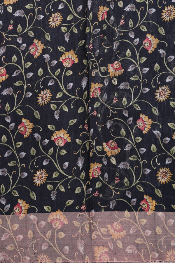 Tussar Silk Saree In Black With Floral Printed Design