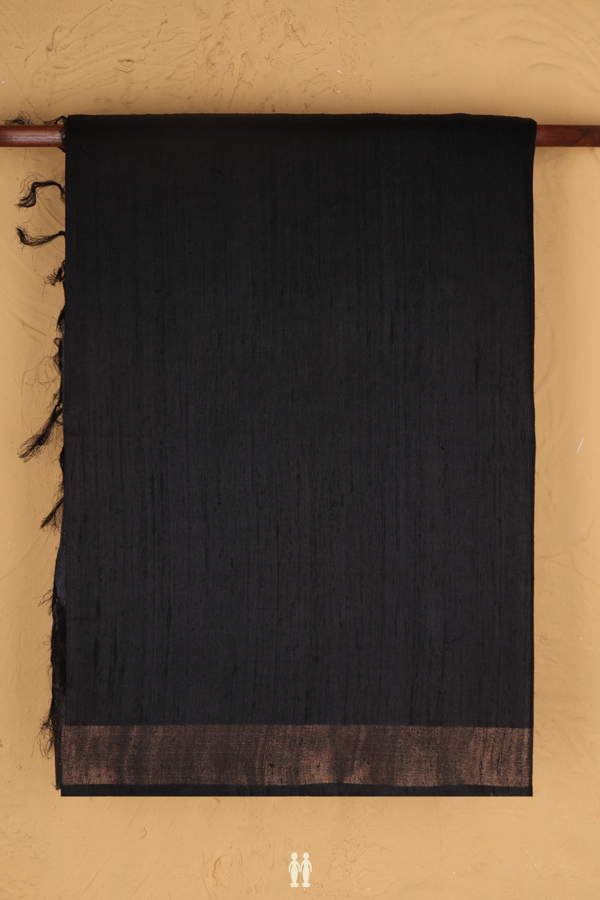 Tussar Silk Saree In Black With Madhubani Pallu