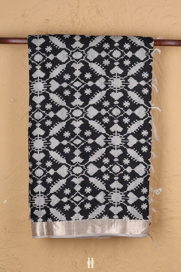 Tussar Silk Saree In Black With Printed Design