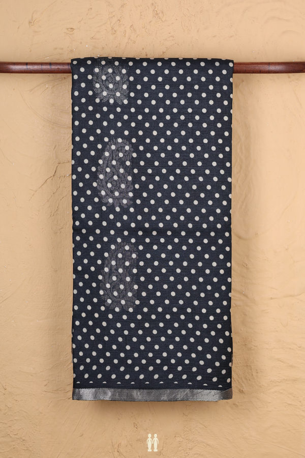 Tussar Silk Saree In Black With Printed Buttas