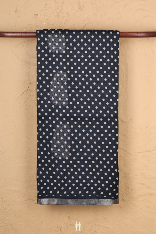 Tussar Silk Saree In Black With Printed Buttas