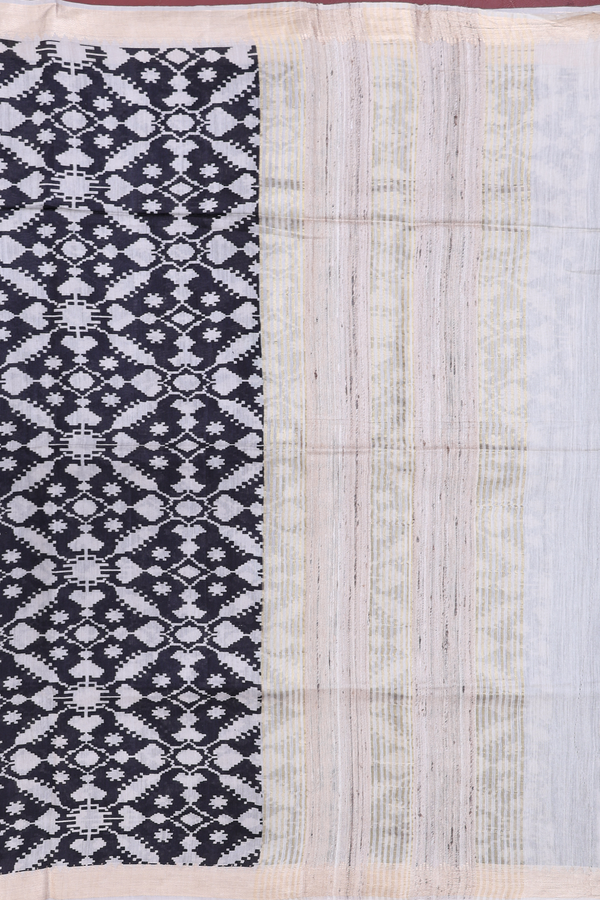 Tussar Silk Saree In Black With Printed Design