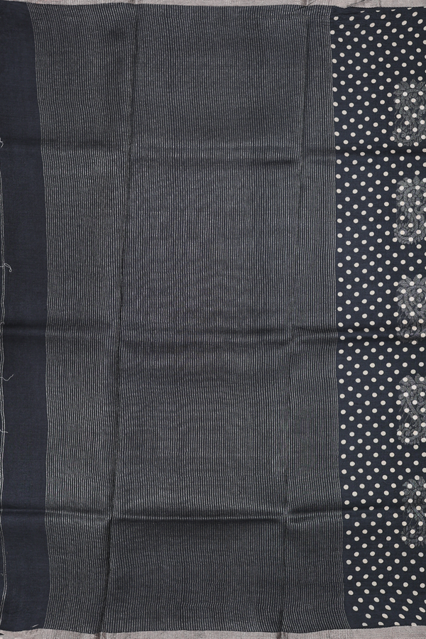 Tussar Silk Saree In Black With Printed Buttas