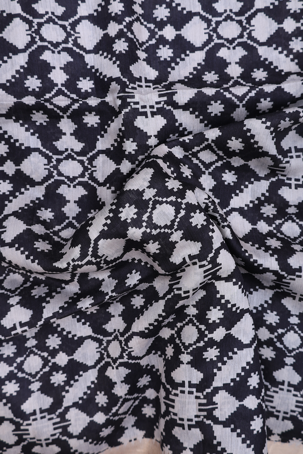 Tussar Silk Saree In Black With Printed Design