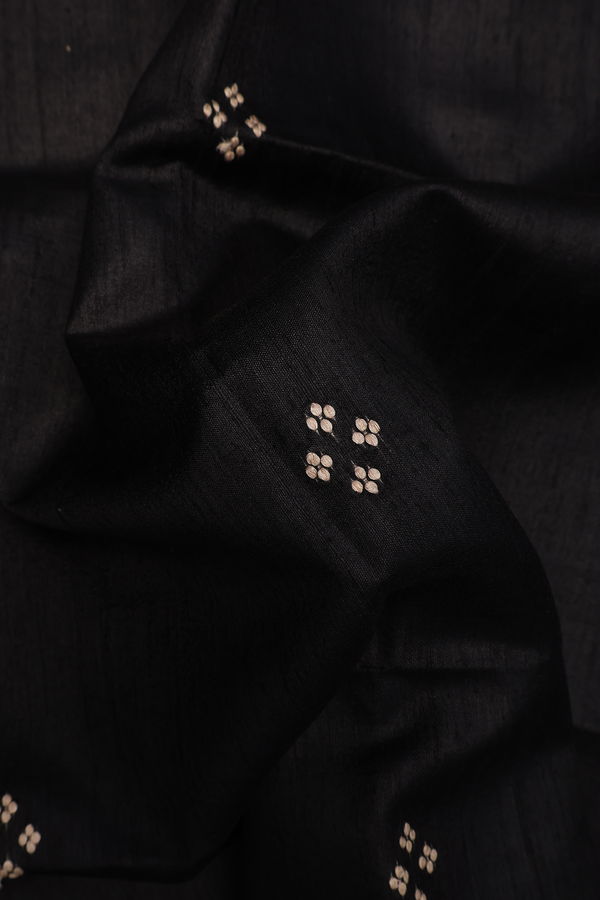 Tussar Silk Saree In Black With Threadwork Buttas