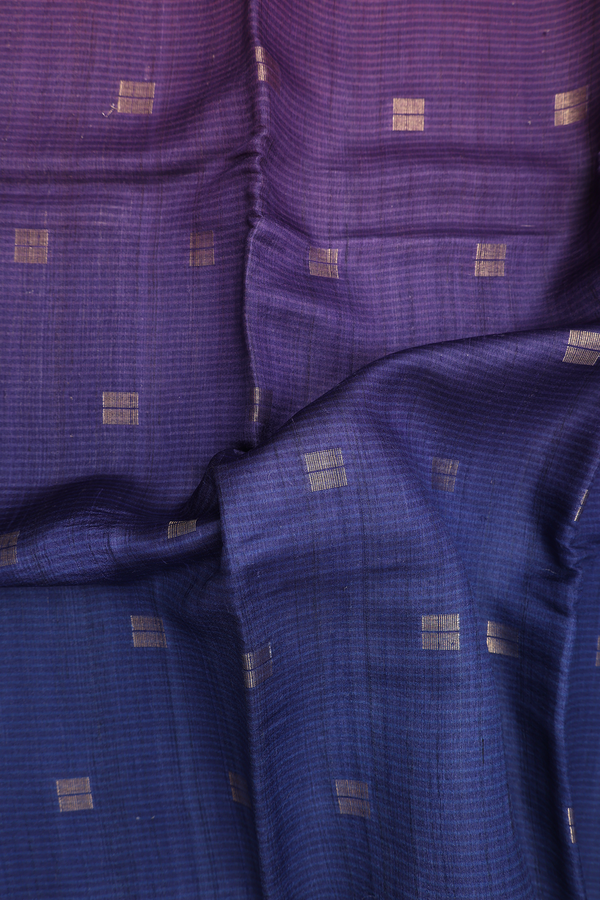 Tussar Silk Saree In Blue And Purple With Zari Buttas