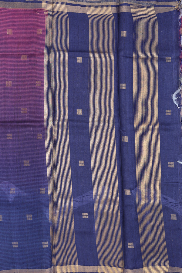 Tussar Silk Saree In Blue And Purple With Zari Buttas