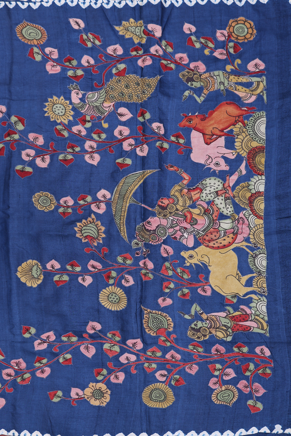 Tussar Silk Saree In Blue And White With Printed Design