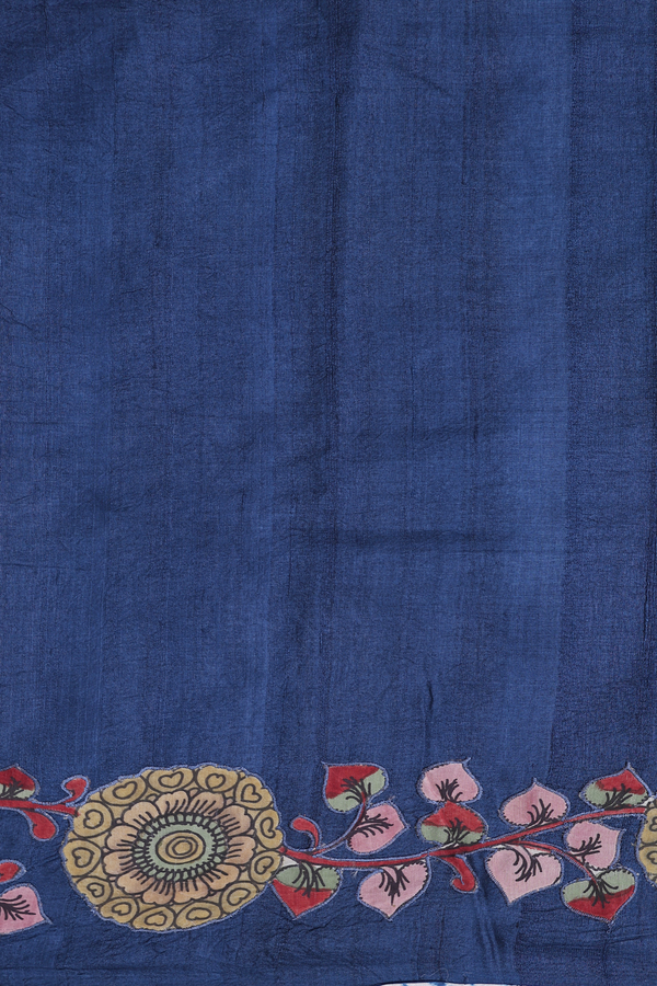 Tussar Silk Saree In Blue And White With Printed Design