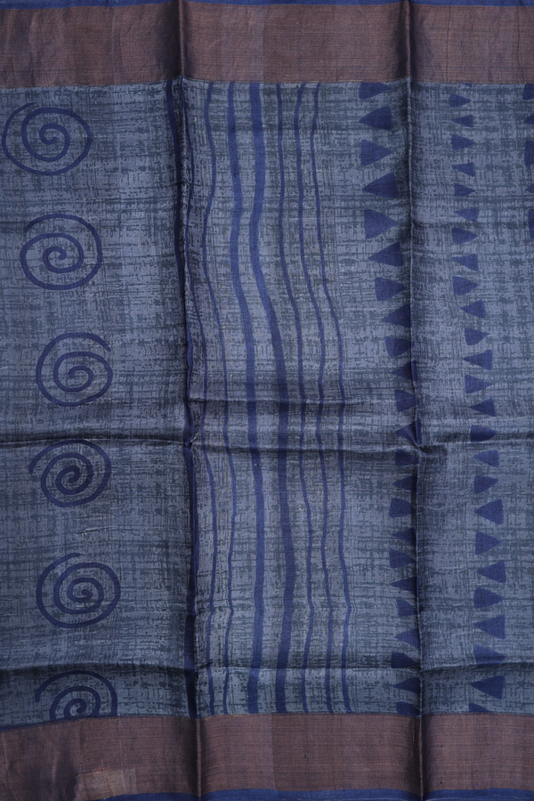 Tussar Silk Saree In Blue With Allover Design