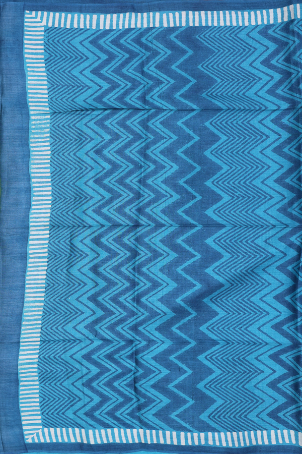 Tussar Silk Saree In Blue With Chevron Printed Design
