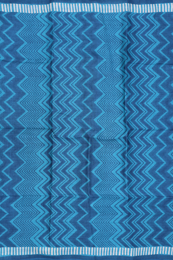 Tussar Silk Saree In Blue With Chevron Printed Design