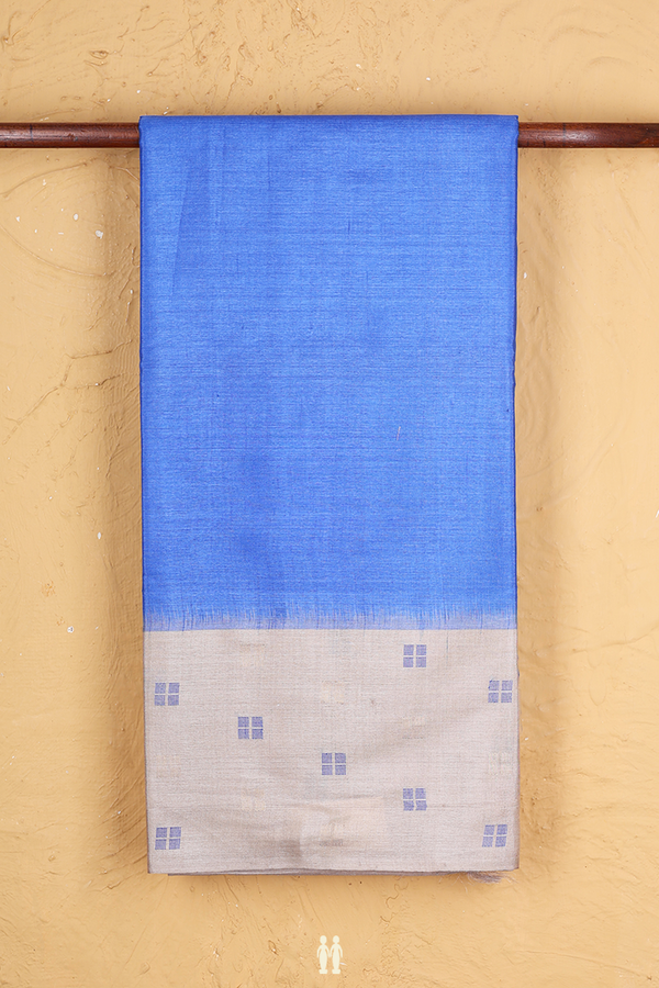 Tussar Silk Saree In Blue With Contrast Border