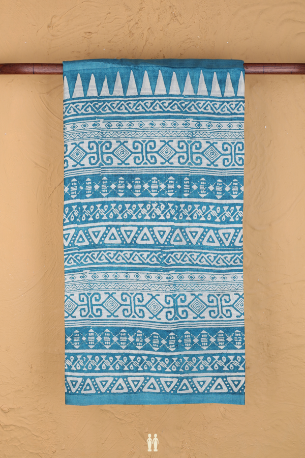 Tussar Silk Saree In Blue With Half And Half Design