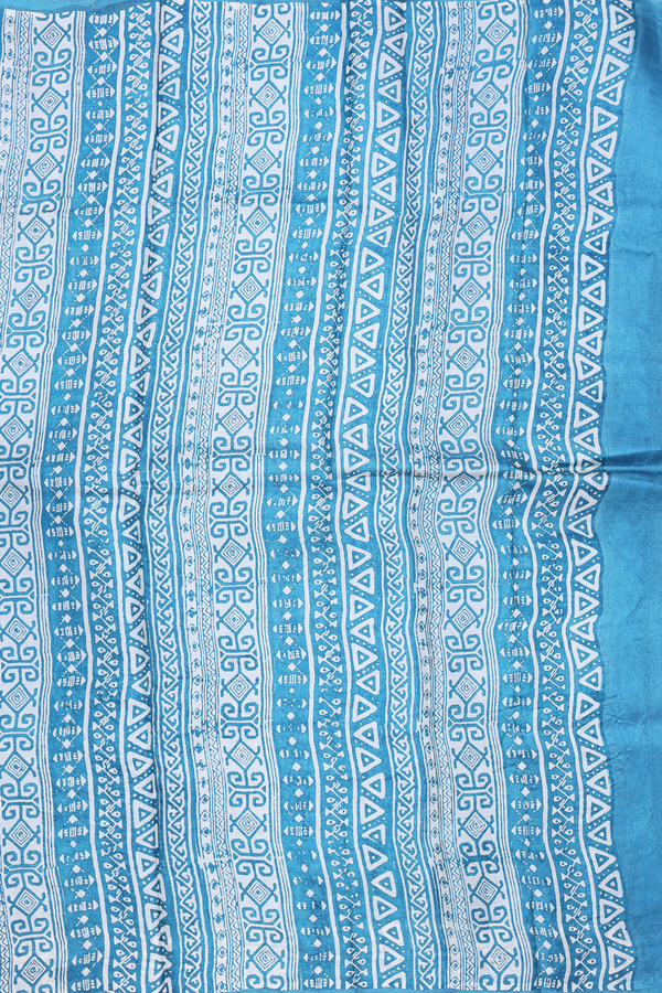 Tussar Silk Saree In Blue With Half And Half Design