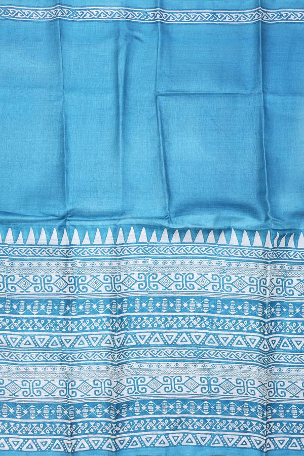 Tussar Silk Saree In Blue With Half And Half Design
