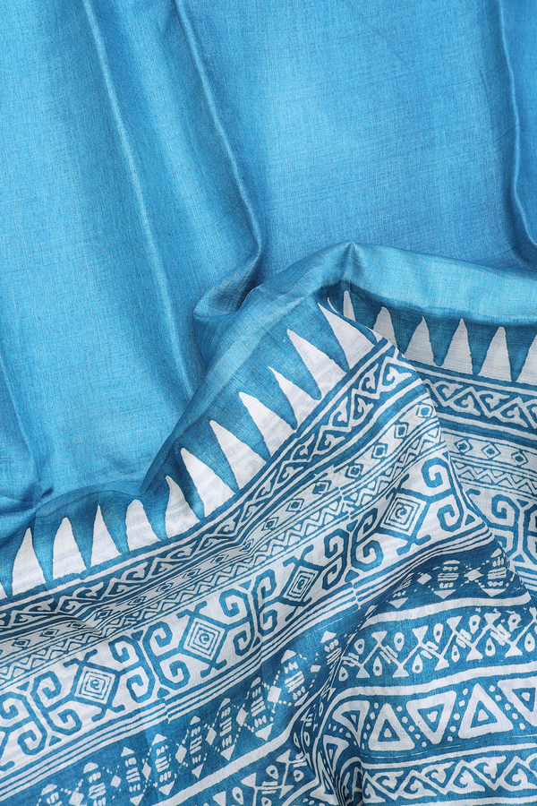 Tussar Silk Saree In Blue With Half And Half Design