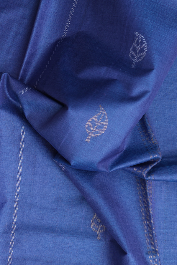 Tussar Silk Saree In Blue With Leaf Buttas