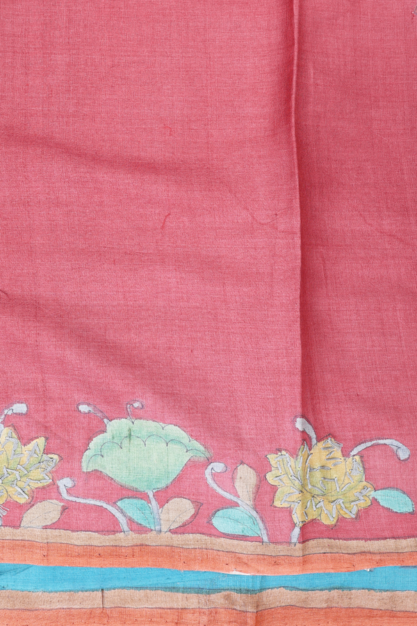 Tussar Silk Saree In Blue With Mirror Buttas