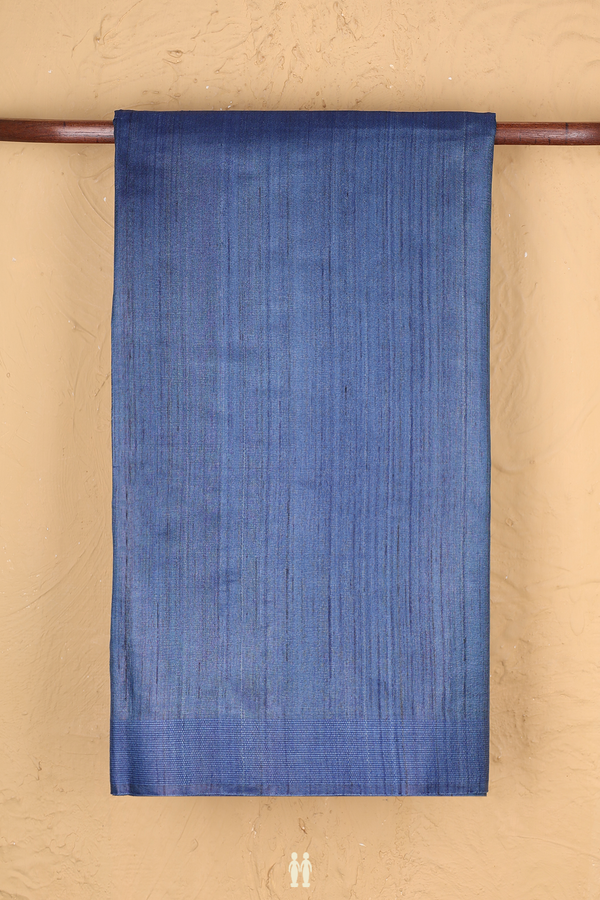 Tussar Silk Saree In Blue With Stripes Pallu