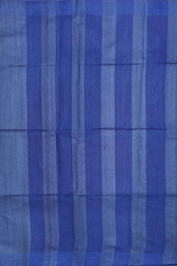 Tussar Silk Saree In Blue With Stripes Pallu