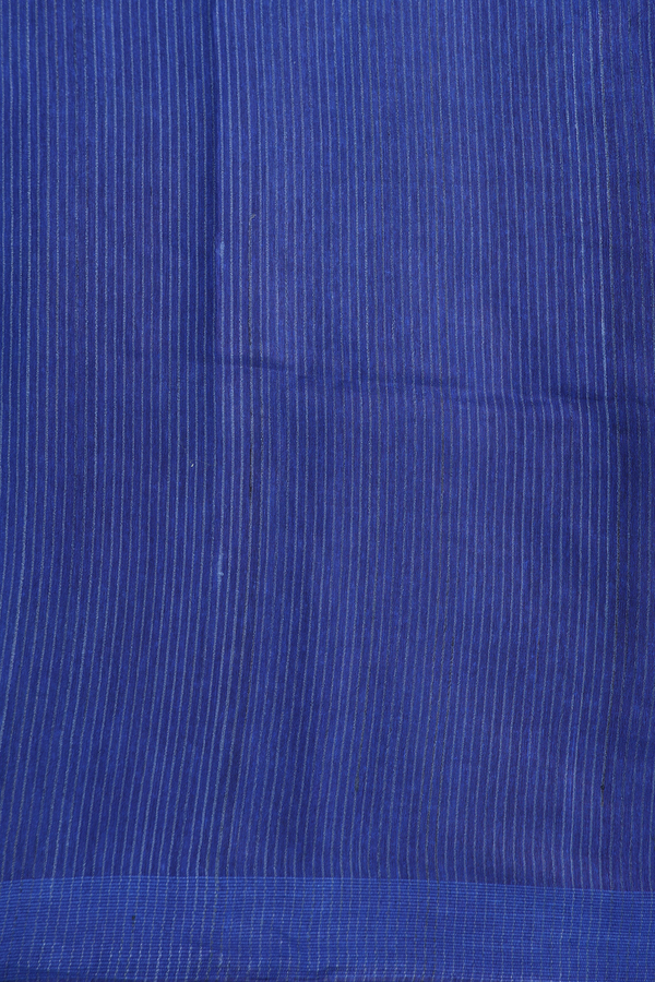 Tussar Silk Saree In Blue With Stripes Pallu