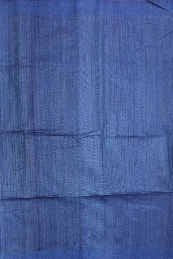 Tussar Silk Saree In Blue With Stripes Pallu