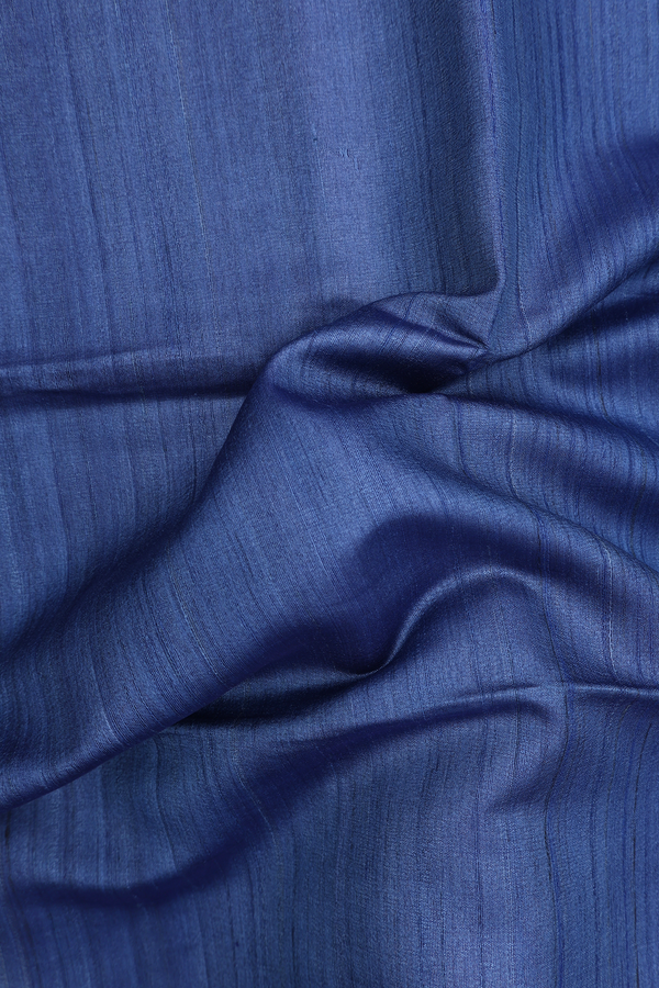 Tussar Silk Saree In Blue With Stripes Pallu