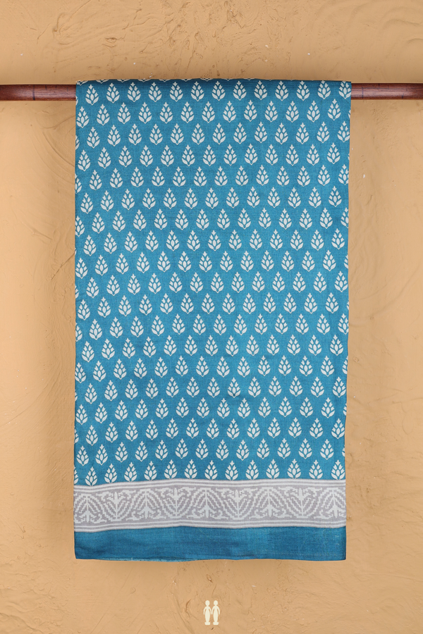 Tussar Silk Saree In Blue With Printed Design