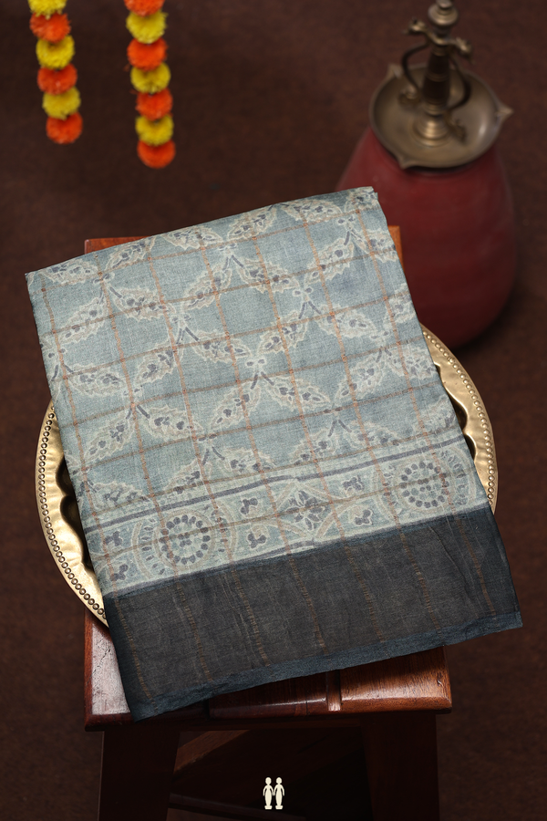 Tussar Silk Saree In Blue With Printed Design