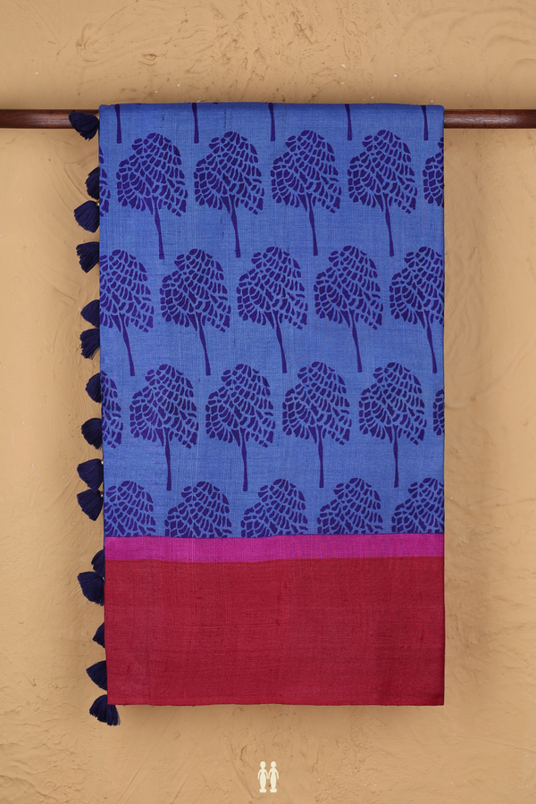 Tussar Silk Saree In Blue With Printed Design