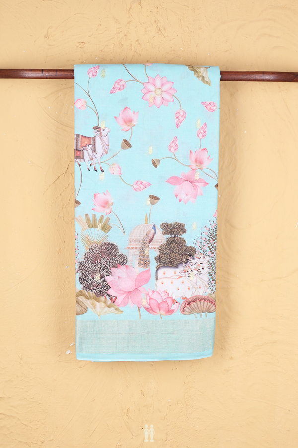 Tussar Silk Saree In Blue With Printed Design