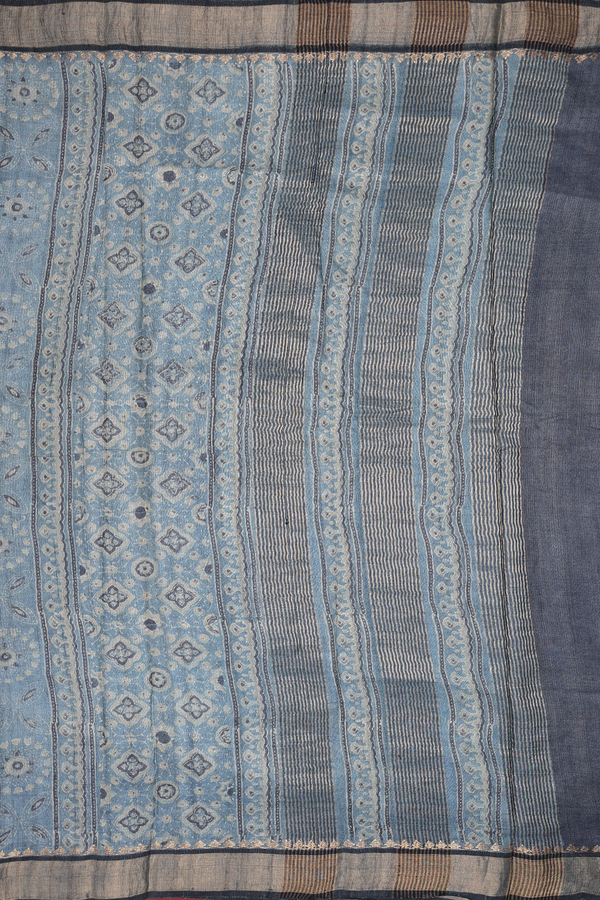 Tussar Silk Saree In Blue With Printed Design