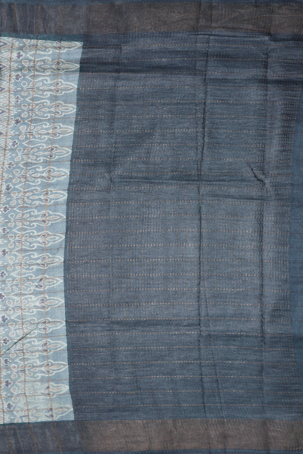Tussar Silk Saree In Blue With Printed Design