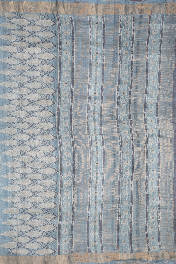 Tussar Silk Saree In Blue With Printed Design