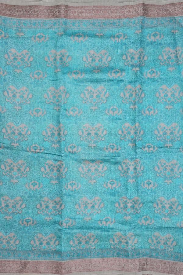Tussar Silk Saree In Blue With Printed Design