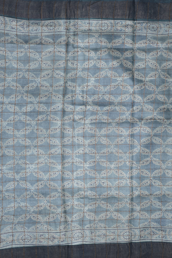 Tussar Silk Saree In Blue With Printed Design
