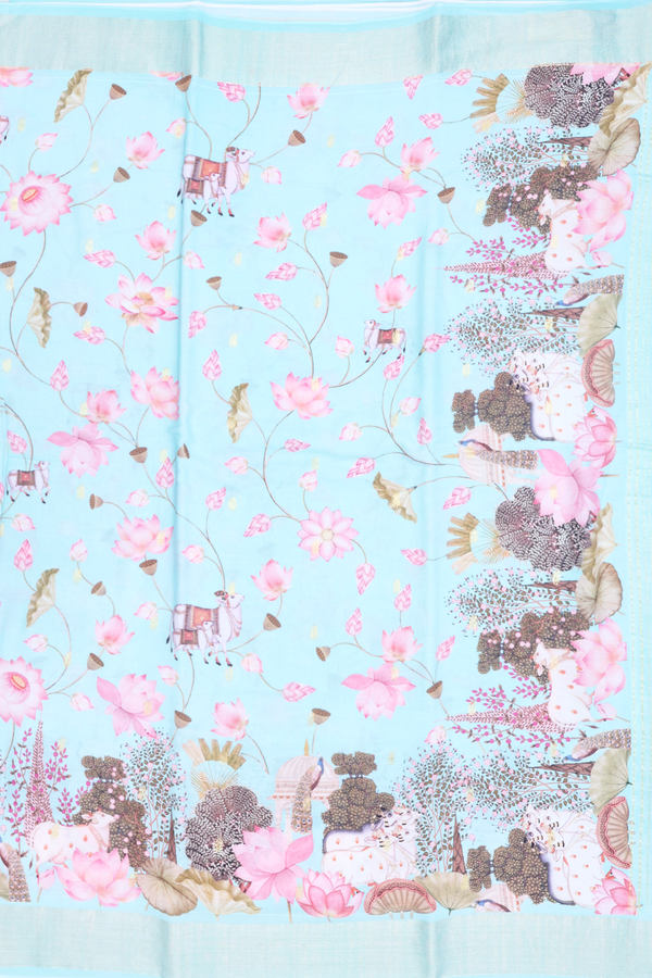 Tussar Silk Saree In Blue With Printed Design