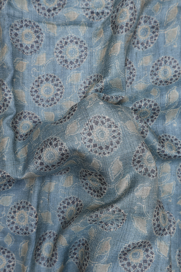 Tussar Silk Saree In Blue With Printed Design