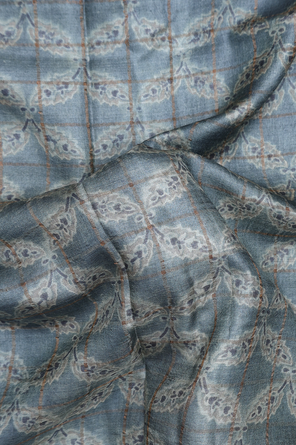 Tussar Silk Saree In Blue With Printed Design