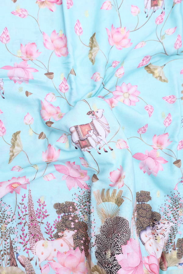 Tussar Silk Saree In Blue With Printed Design