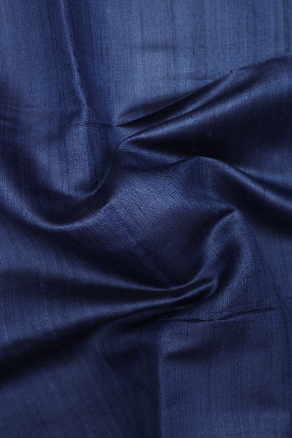 Tussar Silk Saree In Blue With Threadwork Border